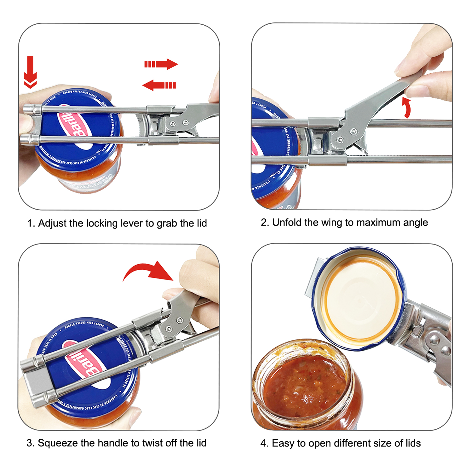 Adjustable Multi-Function Jar Opener Stainless Steel Manual Jar Bottle Opener Glass Lid Remover Kitchen Accessories