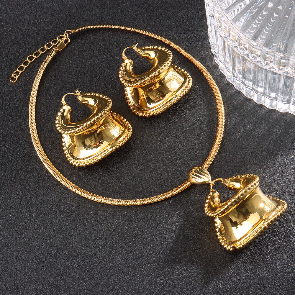 Ensemble de bijoux africains pour femmes, boucles d&#39;oreilles de mariage, dubaï, pendentif collier pour mariée, accessoire nigérian plaqué or