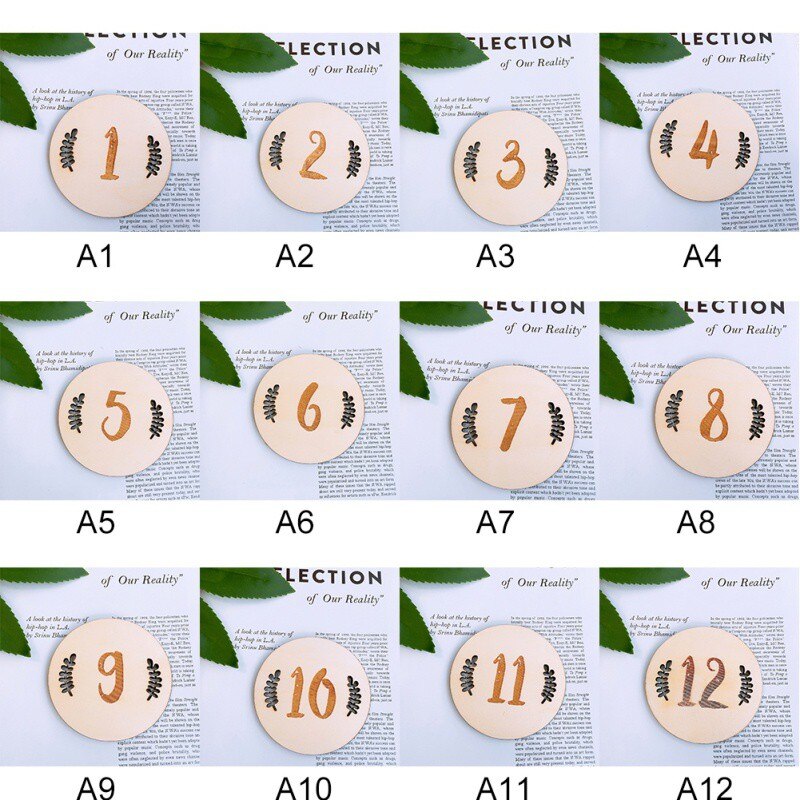 Household Baby Monthly Milestone Wooden Cards Baby Photography Props Home Milestone Card(Leaf Pattern,English Twelve)