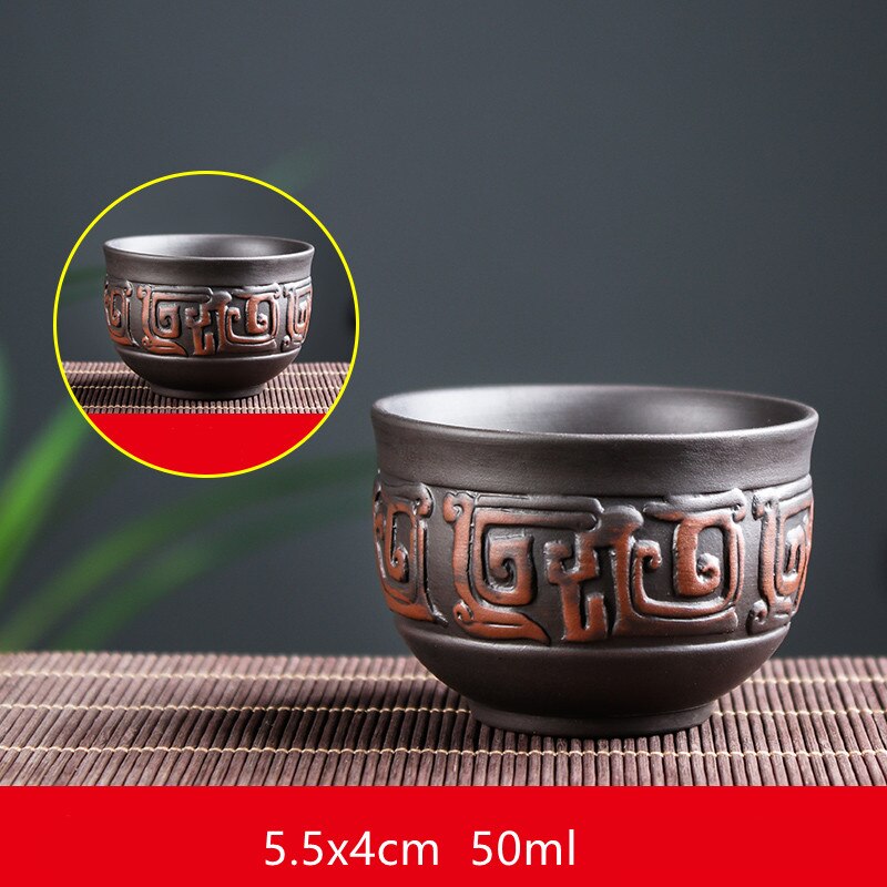 Yixing-tazas de té de arcilla púrpura de dragón tallado a mano, taza maestra china, suministros para beber para el hogar, 4 piezas: B