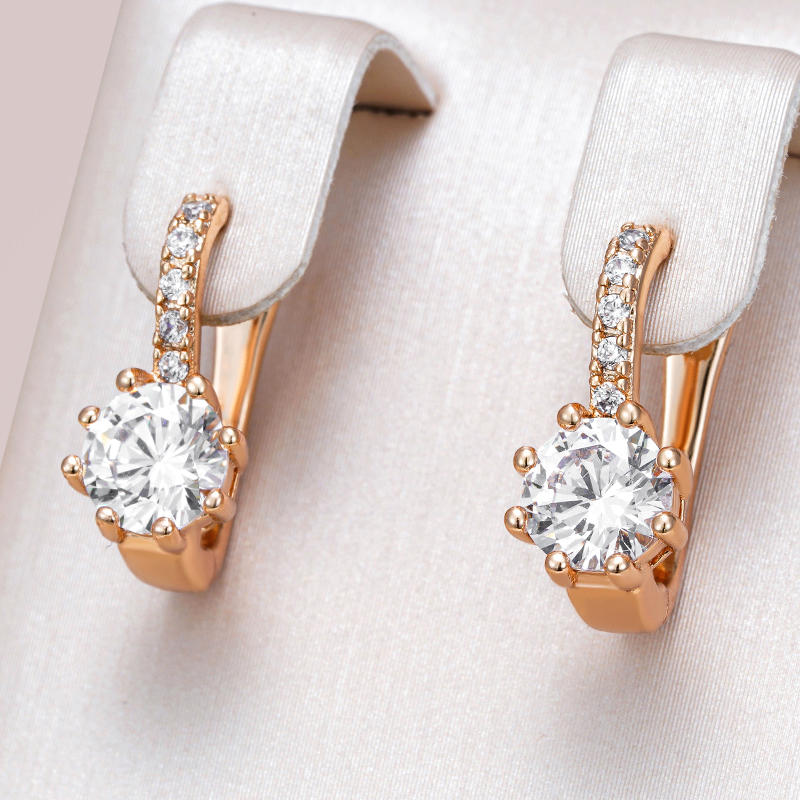Kinel Simple 585 Color oro rosa pendientes de boda nupcial circón Natural brillante joyería fina diaria de mujer