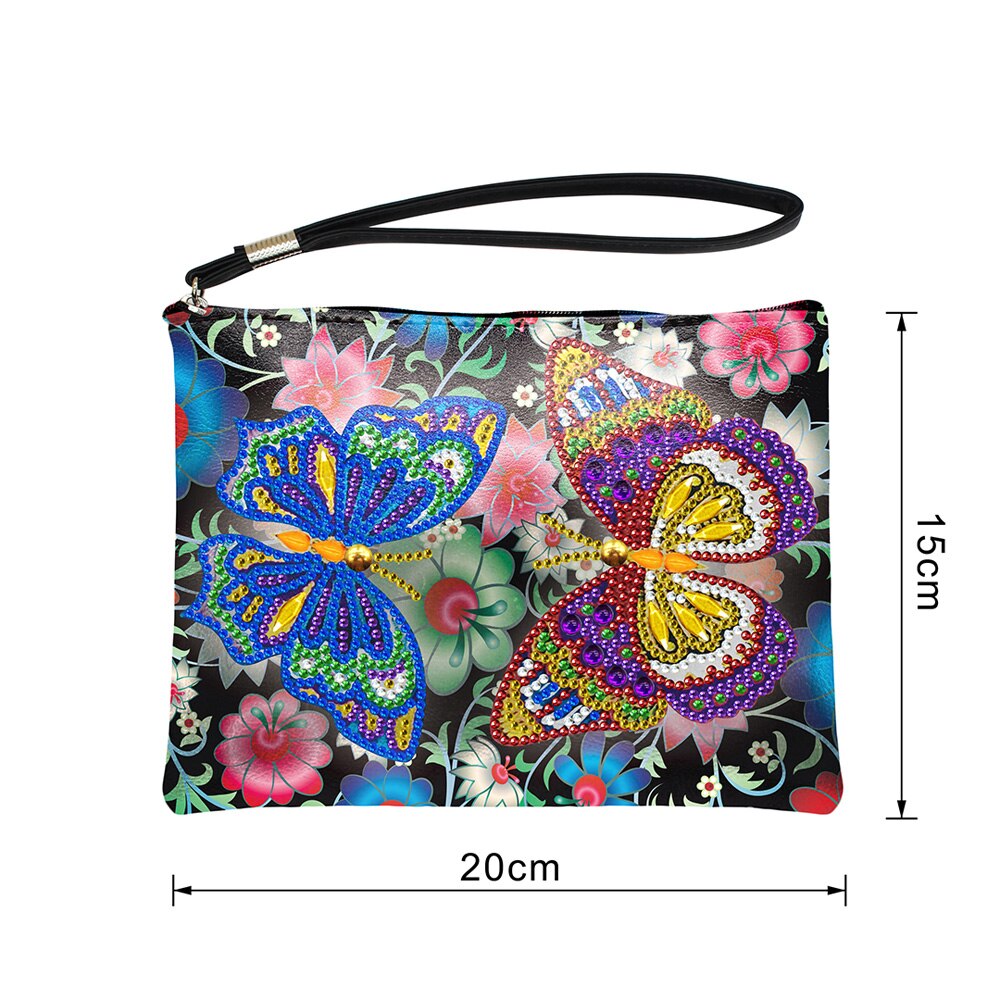 Vlinders DIY Gedeeltelijke Diamant Schilderij Portemonnee Lederen Handgemaakte Tas Polsbandje Wallet Vrouwen Clutch Make-Up Tas Kerstcadeau