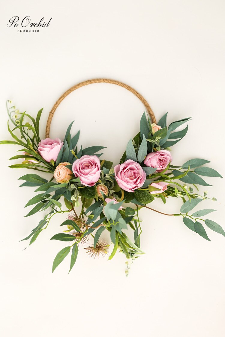 Peorkidé lila ros båge bröllopsbukett bärbar girland brud brudtärna laget blomma konstgjord brud blombukett
