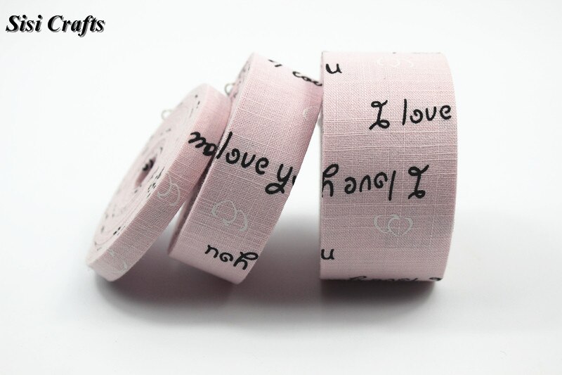 Sisi hantverk trycktejp cyan rosa elfenben jag älskar dig band tyg riband bias skiktning gör det själv hår rosett krage handgjorda tillbehör