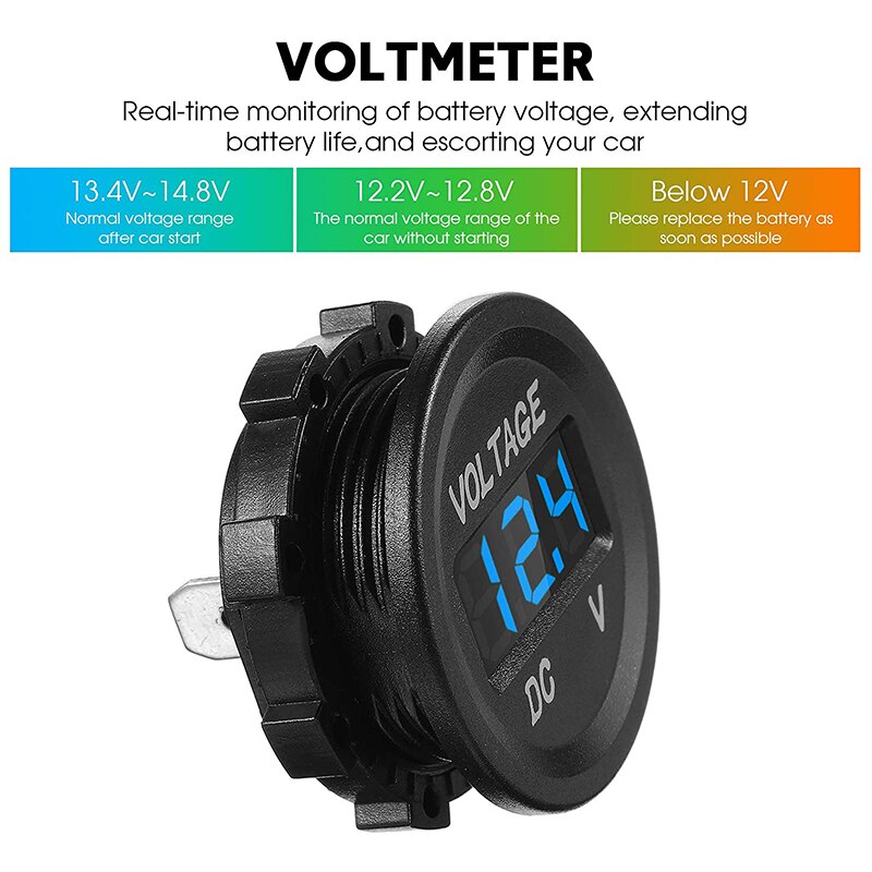 4 stück DC 12V Auto Spannung Messgerät LED-anzeige Wasserdichte Voltmeter Digitale Runde Tafel Voltmeter Kompatibel mit Fahrzeug