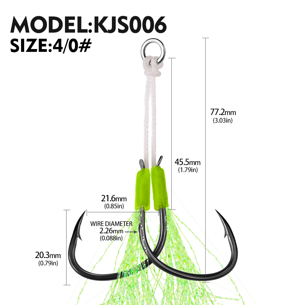 PROBEROS – Kit de crochets d'assistance à la pêche doubles, avec pompons, leurres de gabarits à chute lente, parfaits pour le gabarits Vertical, la pêche en plein air, 2 pièces: vert clair