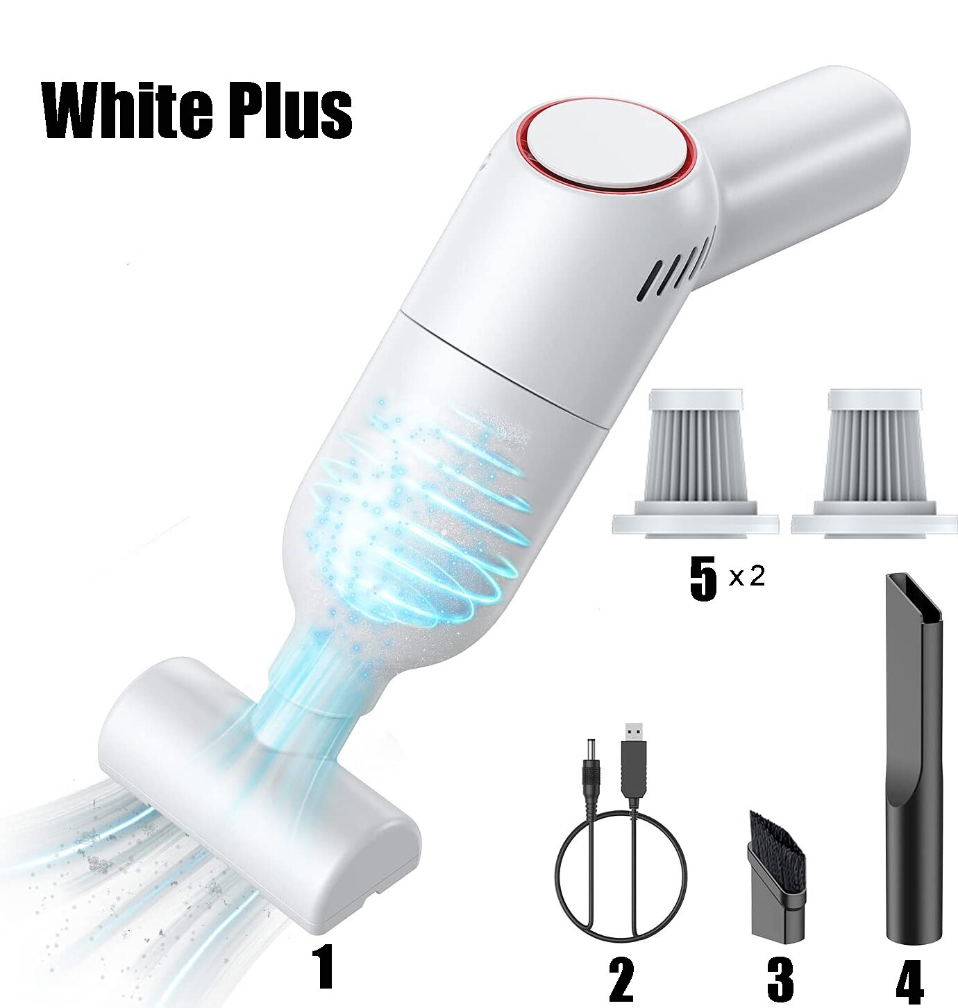 HandHeld Vacuum Cleaner Pet Hair Carpet Corner Dust Cleaning Machine Mini Wireless Super Suction Wet Dry Portable Vacuum Cleaner: White Plus 2 filter