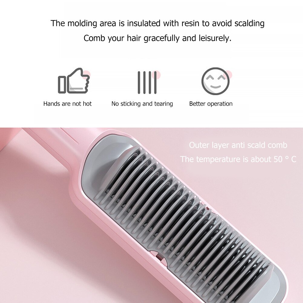 2 in 1 Electric Air Comb Hair Straightener Brush Ceramic Hair Curler Heated Electric Smart Brush Styling Tools