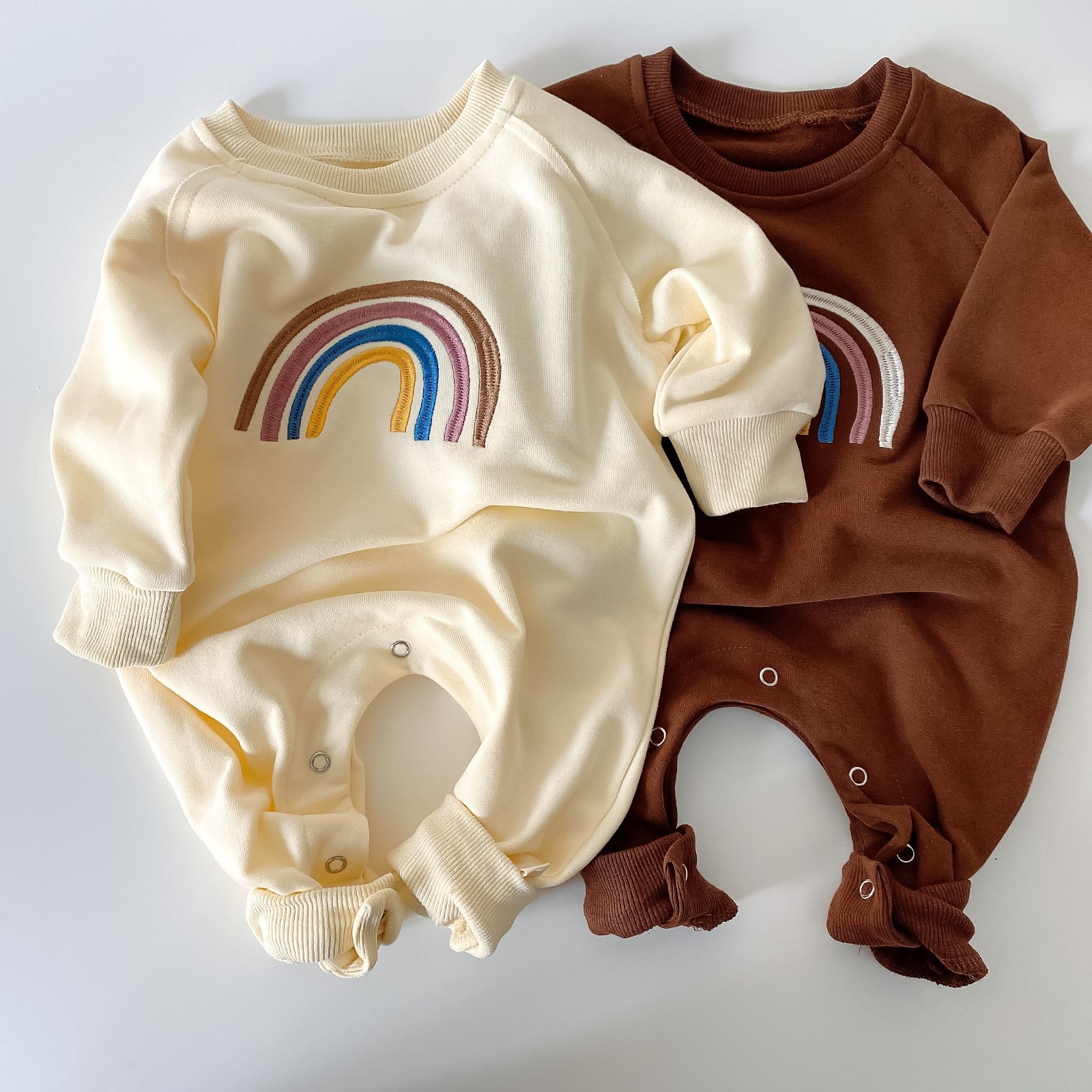 5166 Newborn Baby Girl Boy Embroidery Rainbow Clothes Long Sleeve Top Bodysuit 0-24M Baby Jumpsuit Kids Outfits