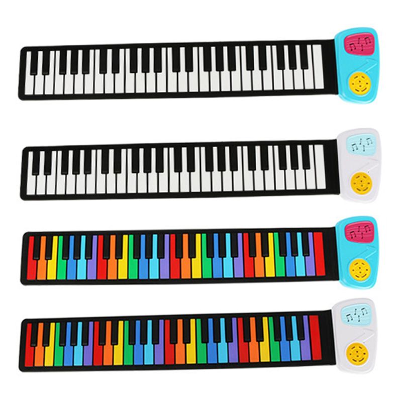 Rainbow Roll Up Piano,Portable Foldable Standard 49 Keys Flexible Soft Silicone Electronic Music Roll Up Piano Keyboard