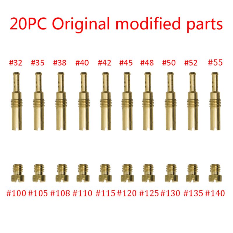 20 Pcs Carburetor Main Jet Kit with Slow/Pilot Jet Set Replacement for GY6 CVK Carburetor Main Jet Kit: A