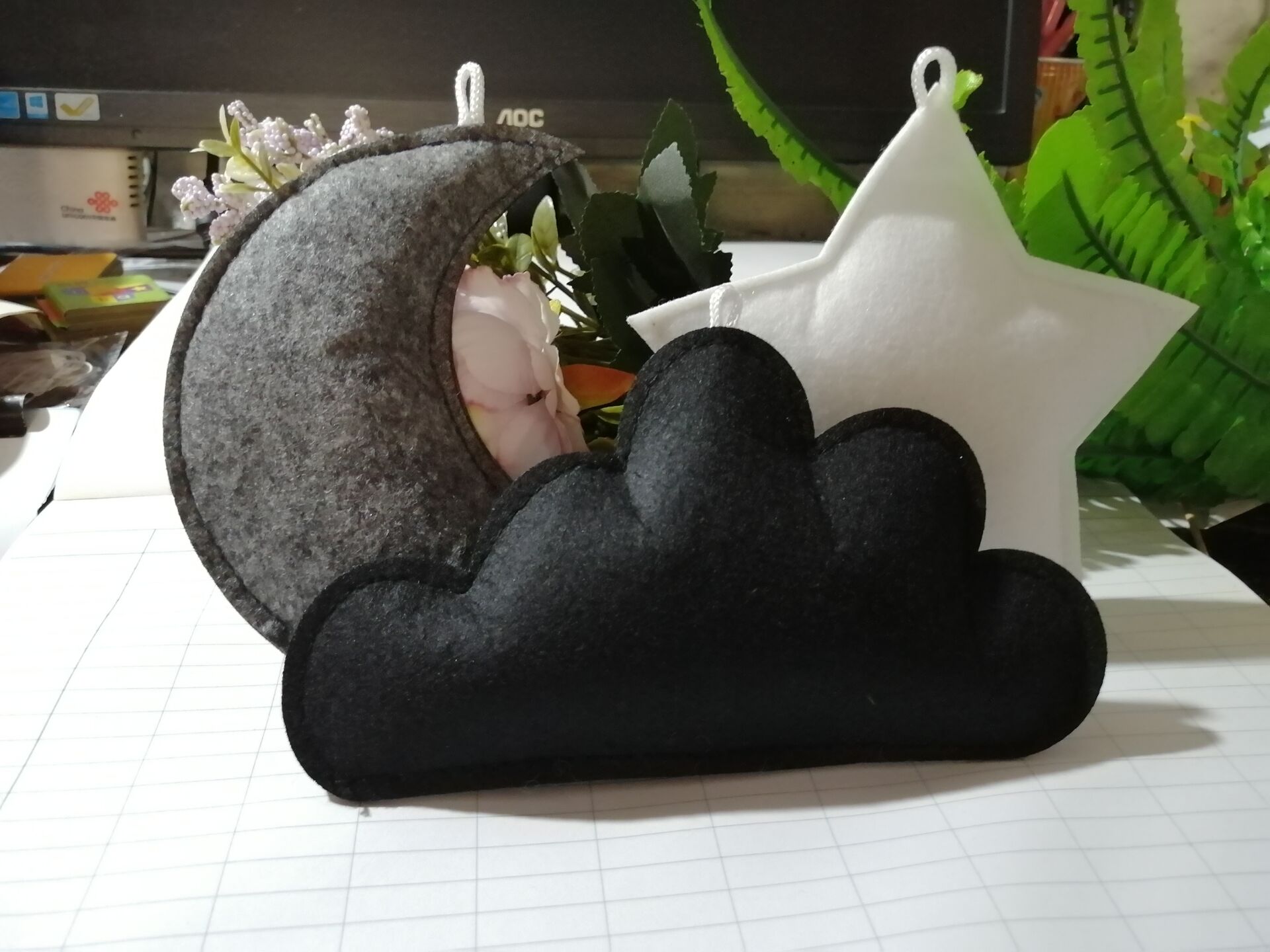 Månesky fin non-woven krans fest hq flagg nydelig barnerom sovesal hengende vegg hotelldekorasjon blå gul hvit: A 3pc