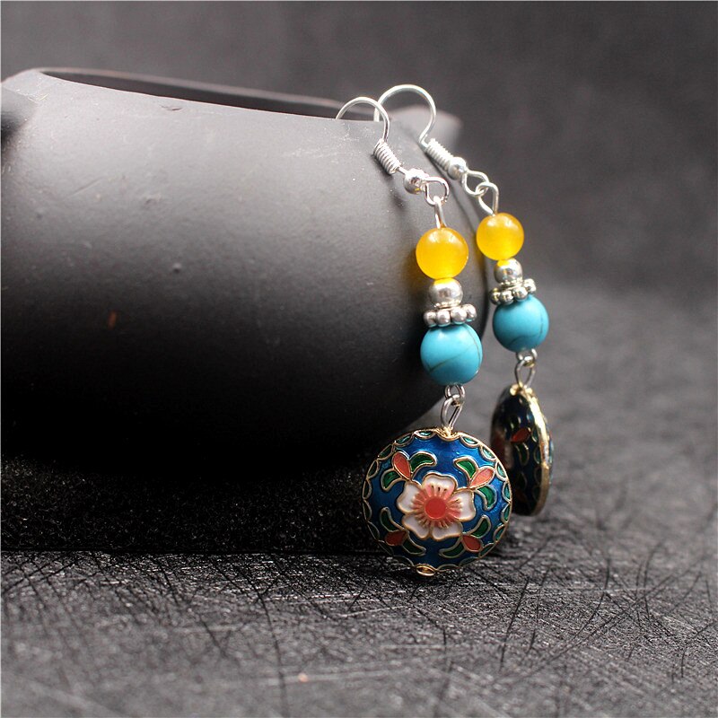 Yanting Vintage Cloisonne Flower Earrings For Women Nepal Tibetan Earring Brincos Statement Earrings For Female Girls 0444