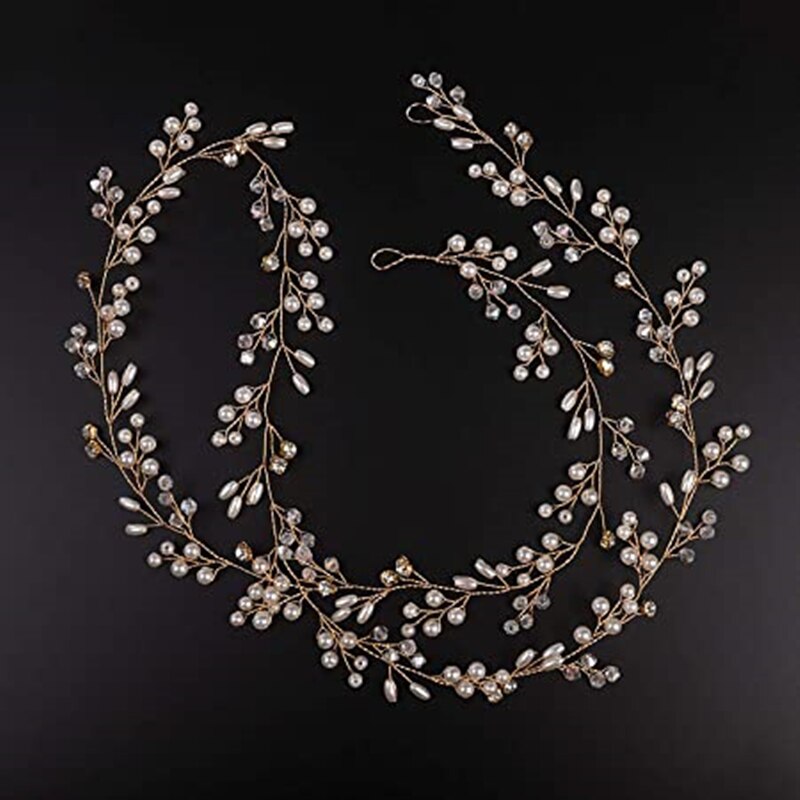 Braut extra Lange Perle und Kristall Perlen Braut Haar Reben Hochzeit Kopf Stück Braut Haar Zubehör: gold 100cm