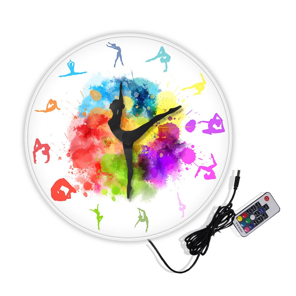Gymnastiek meisjes kleurrijke bedrukte wandklok sport huisdecoratie turnster bewegende klok wijzers decoratief wandhorloge voor meisjeskamer