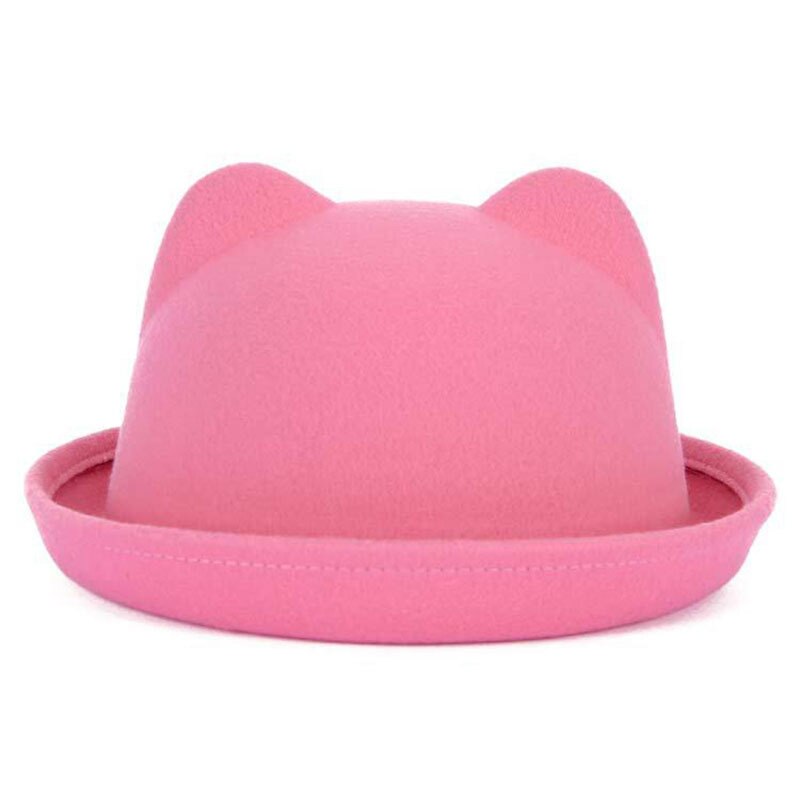 Förälder-barn bowlerhatt ullfilt fedora hattar för kvinnor flickor barn solid katt öra formell keps trilby sombrero derby