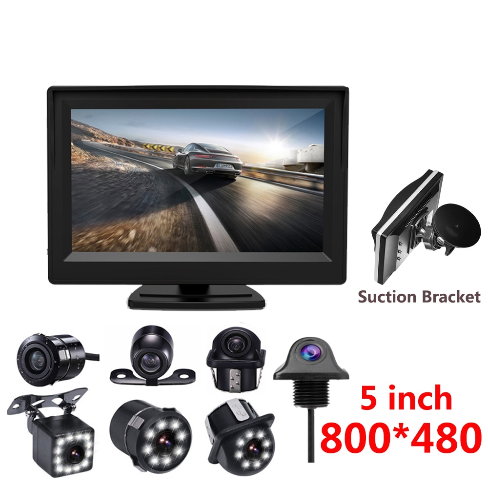 Parkeersysteem 2 in 1 TFT 5 "HD Auto Monitor met 170 Graden Waterdichte Auto achteruitrijcamera Backup camera + Zuignap Beugel