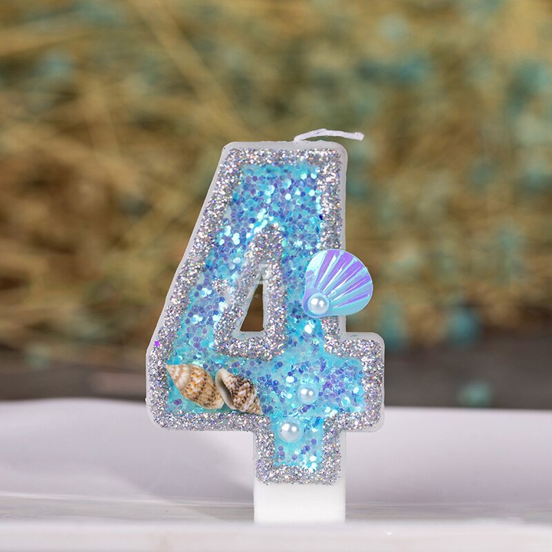 Oceaan Shell Verjaardag Kaarsen Kinderen Nummer 1st 2 3 4 Cake Toppers Verjaardag Wedding Party Decoratie Mermaid Cake Kaarsen Nummer: Number 4