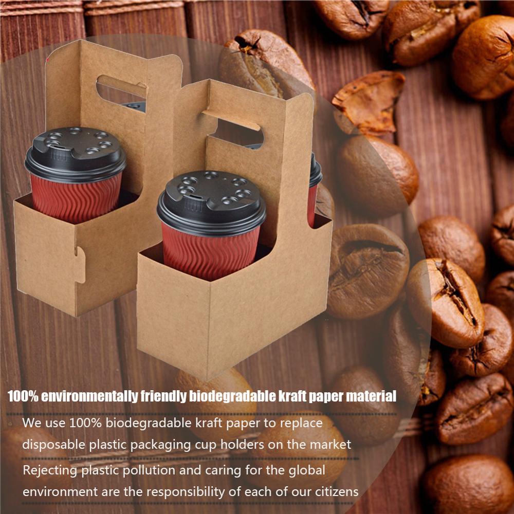 10 stk udtagning af kraftpapir kopholderholder engangsbakke til kaffedrikkebakke med håndtag til 2 kop festartikler