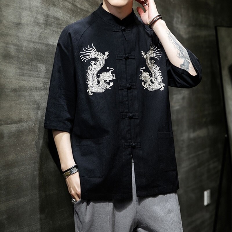 Traditionele Chinese Kleding Hanfu Mannen Chinese Draak Overhemd Tang Pak Mannelijke Cheongsam Kung Fu Kleding Online Chinese Winkel FF2815