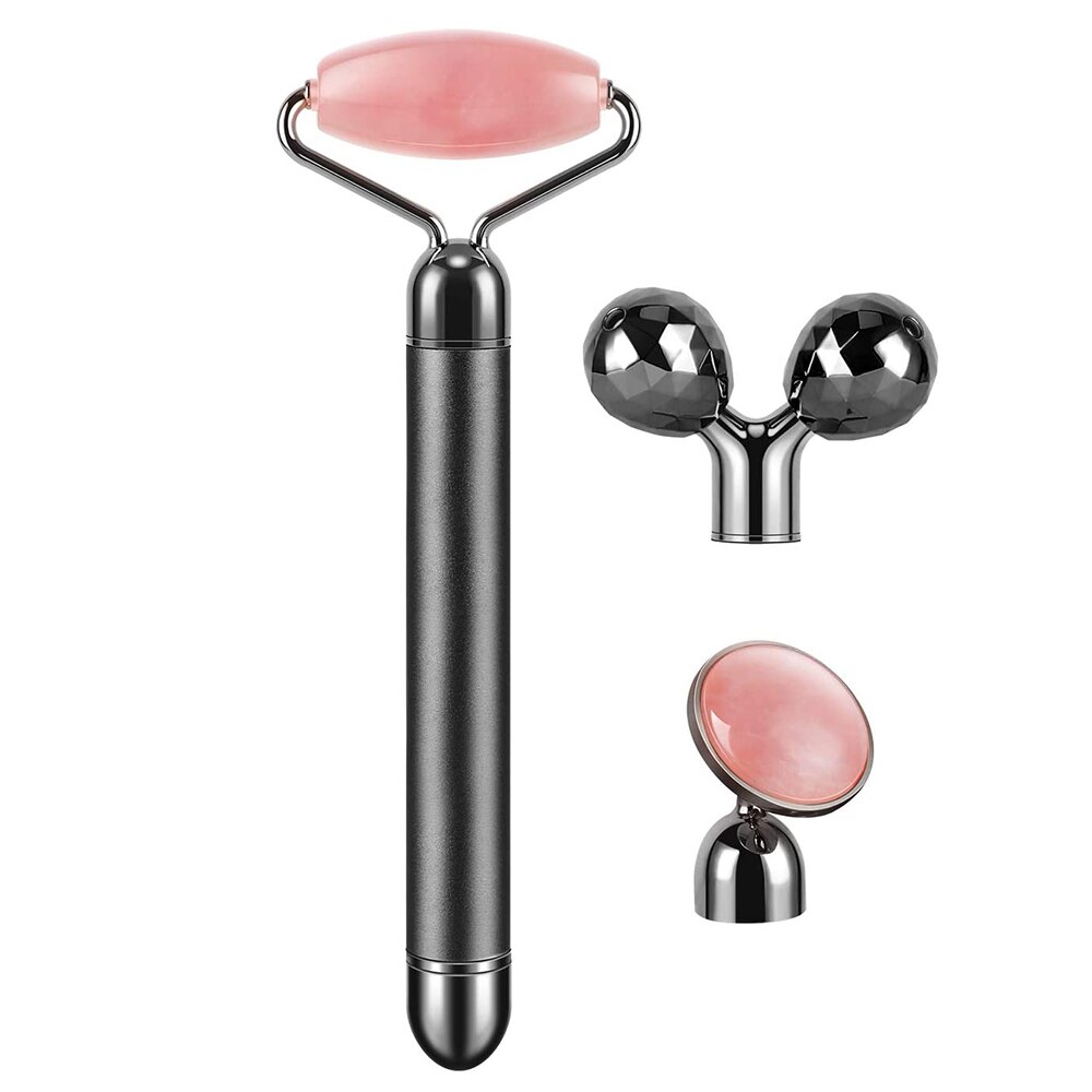 3-In-1 Elektrische Rozenkwarts Jade Roller En Gezicht Massager Set Gezicht Care Tools Eye Massager En 3D Gezicht, hoofd, Armen, Nek Massager: Black without box