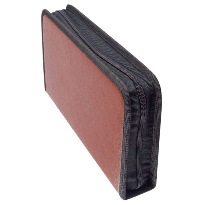 80-Discs Portable Leather Storage Bag Zippered Storage Case for CD DVD Hard Disk Album - Brown