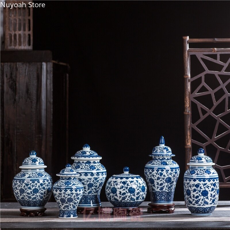 Réservoir de stockage en céramique, porcelaine bleu-blanc Antique, réservoir de stockage pour la maison, artisanat de décoration, accessoires de salon
