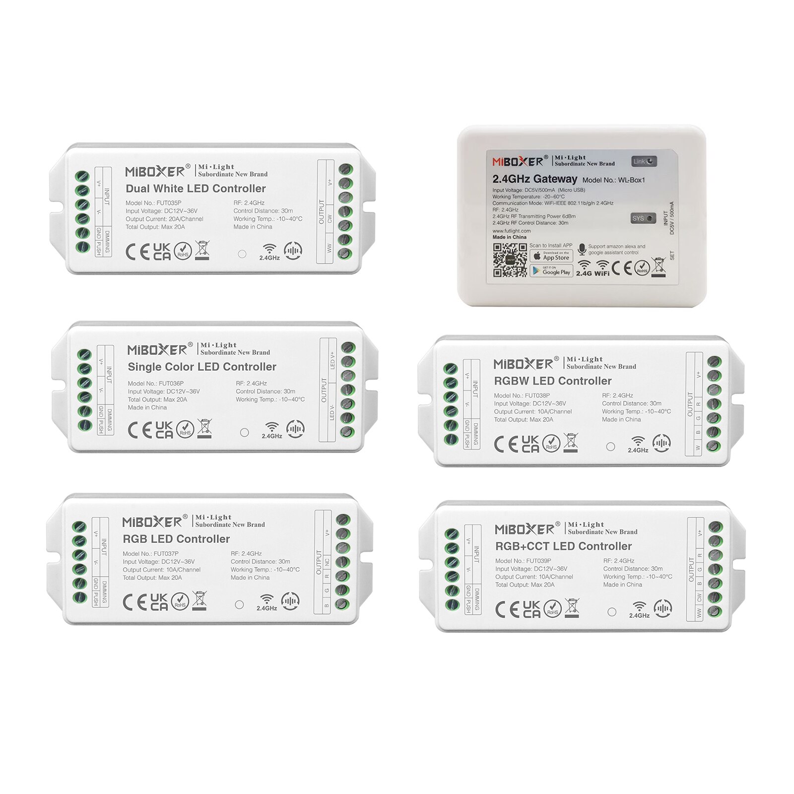 Miboxer High Current Output LED Controller 12V 24V 36V 20A Single Color/Dual White/RGB/RGBW/RGB+CCT LED Strip Lights Tape Dimmer