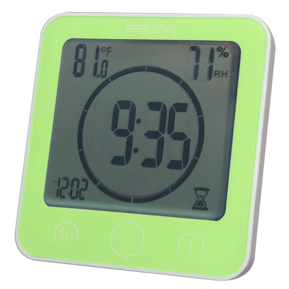 LCD numérique horloges murales étanche douche salle de bain mur aspiration horloge minuterie compte à rebours alarme temps température humidité mètre