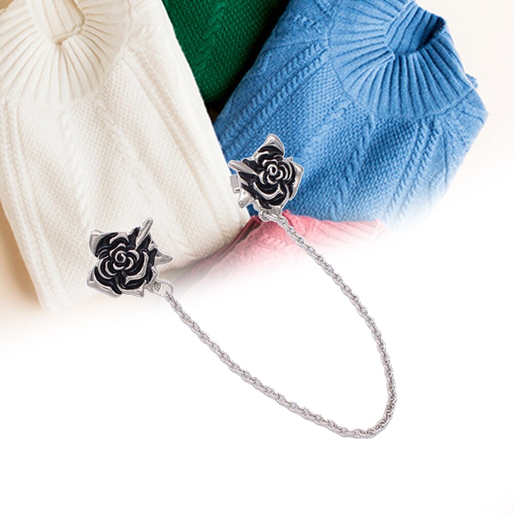 2 Clip Per Maglione A Forma Di Rosa Con Catena – Fermacollo Vintage In Lega, Accessorio Donna Per Cardigan E Scialli - 2