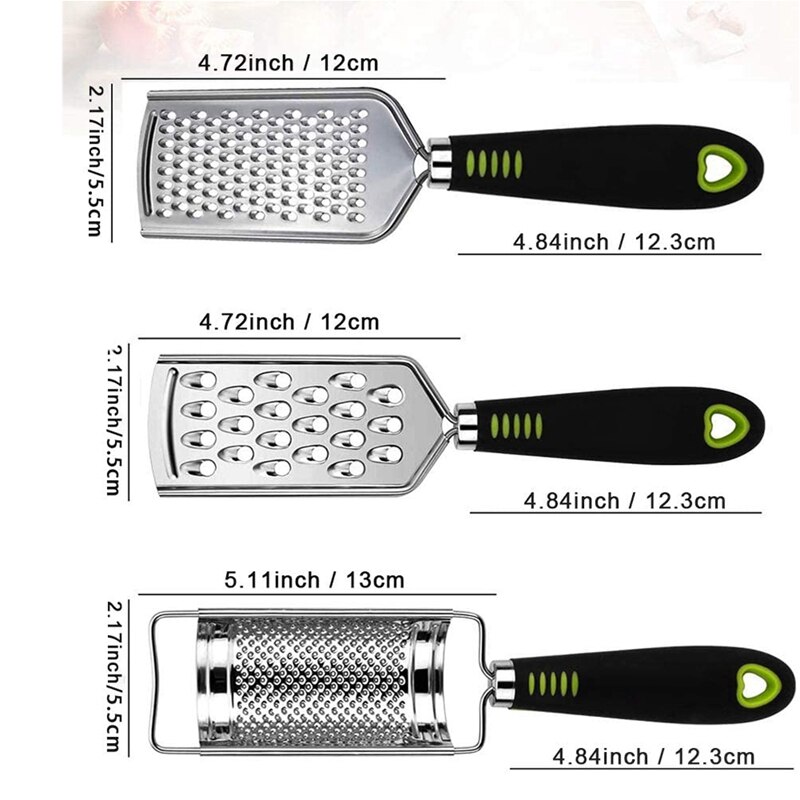 Kitchen Cheese Grater Lemon Zester, 3 Graters Set, Easy To Grate or Zest Vegetable Fruits Orange with Brush