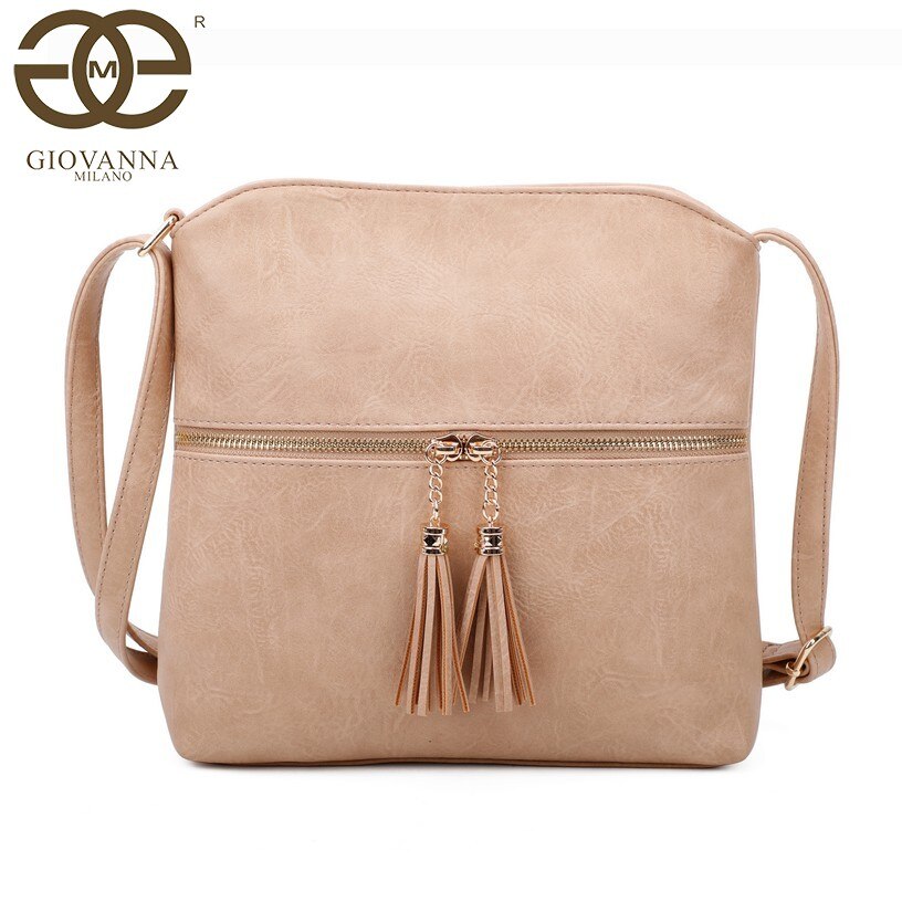Bolsa feminina transversal, bolsa feminina transversal com alça ajustável pu e borlas liso design simples xx25: Apricot