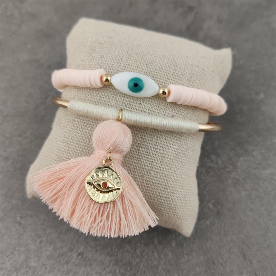 Boho Lucky Evil Eye Armbanden Voor Vrouwen Witte Kleur Handgemaakt Rubber Touw Gouden Armband Sieraden Kwast Armband Vrouw: Reddish Brown