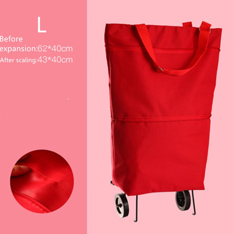 Oxford Folding Shopping Bag Shopping Cart Wheels Bag Small Pull Cart Women's Buy Vegetables Bag Shopping Organizer Tug Package: Red L