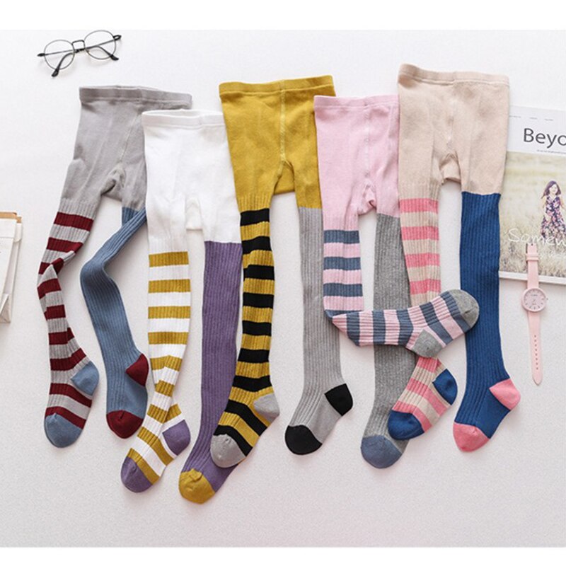 Pantimedias a rayas para niñas pequeñas, mallas de algodón de , pantalones tejidos, ropa de 1 a 8 años, primavera y otoño
