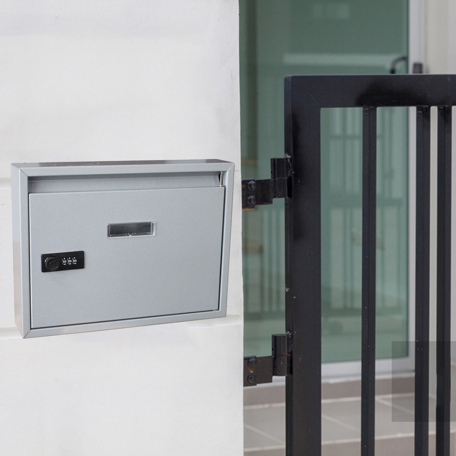 Wall Mount Post Box Home Front Door Yard Decor, Outdoor Lock Mail Box Envelope Newspaper Box for Office: Silver
