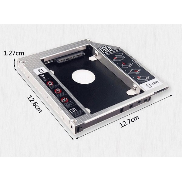 Caja de aluminio para hdd Caddy de 2 segundos, adaptador de carcasa de disco duro de 12,7mm, 9,5mm, SATA 3,0, Optibay, 2,5 pulgadas, SSD, DVD, CD-ROM: 12.7mm HDD Caddy