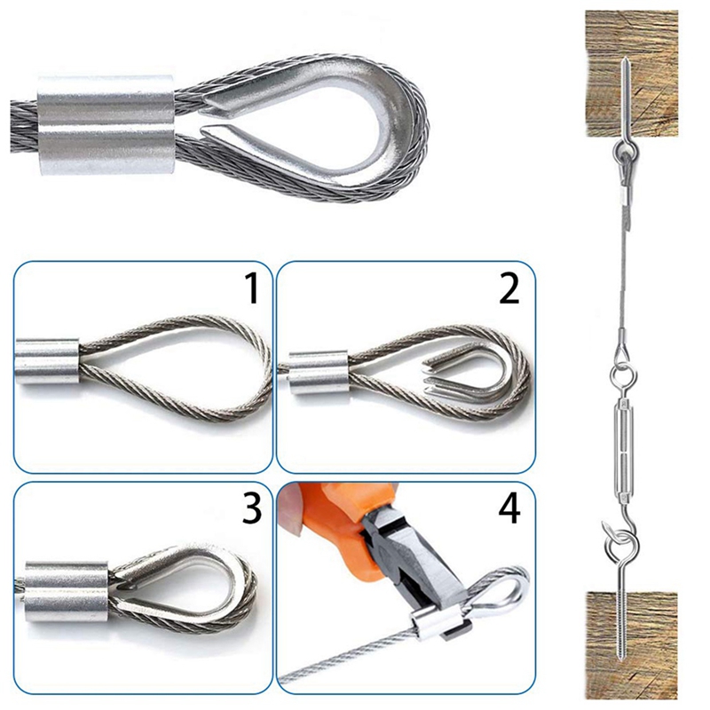 Practical 15Mx2mm Stainless Steel Cable With Steel Cable Outdoor Lamp Suspension Kit Thimble Clamp Wire And Cable Clamp