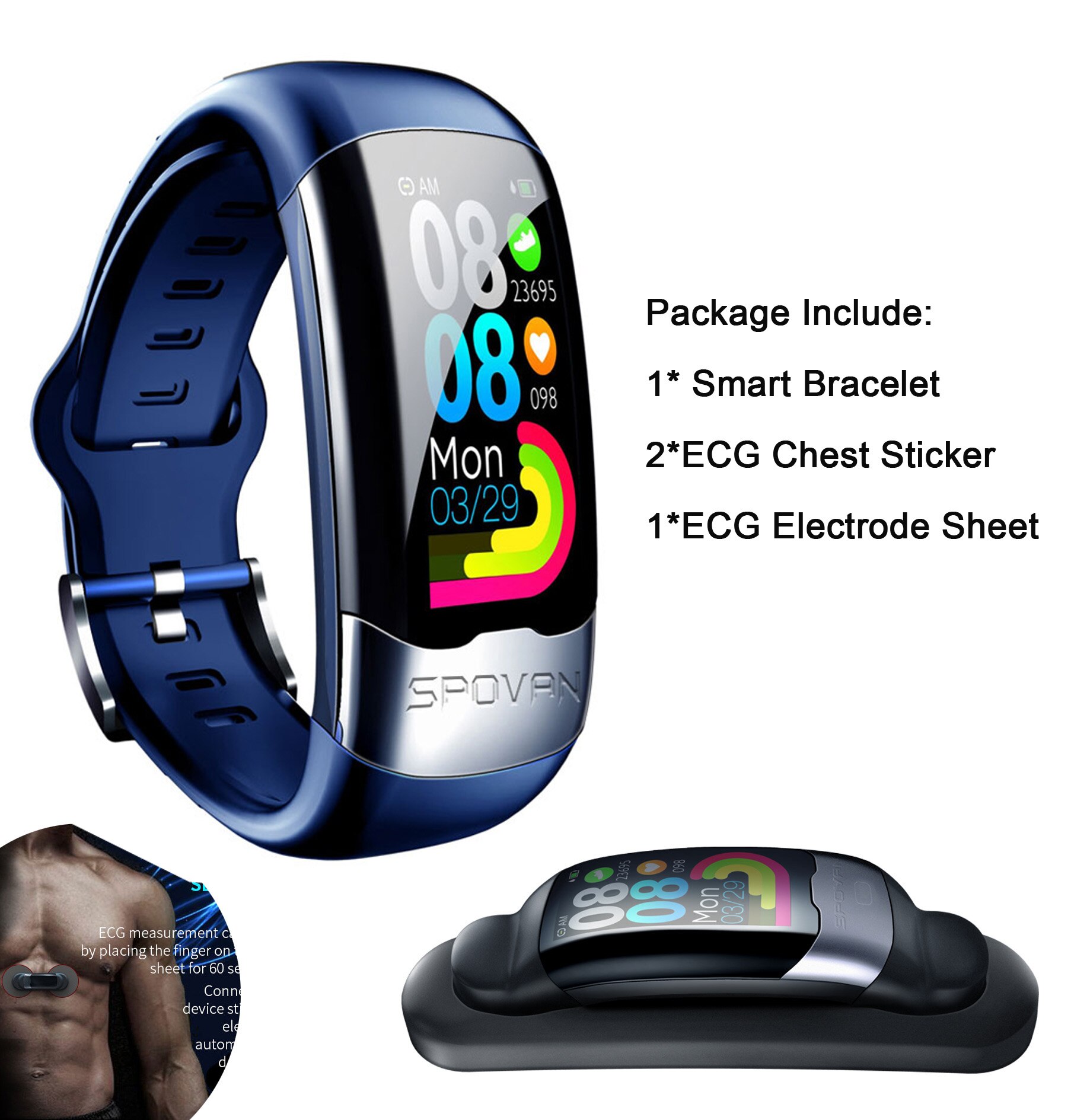 Smart Band Ecg Ppg Hrv Cardio Monitor Armband Stappenteller Bloeddruk Sport Activiteit Tracker Smart Polsband Mannen Vrouwen IP67: Blue ECG Sheet