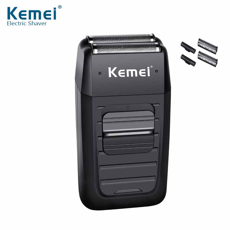 Kemei km -1102 uppladdningsbar sladdlös rakapparat för män dubbelblad fram- och återgående skäggrakhyvel ansiktsvård multifunktion stark trimmer: Maskin extra blad / Us plug