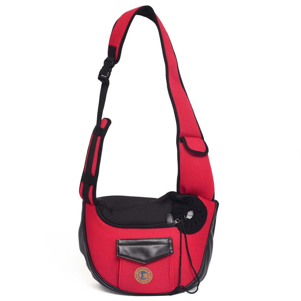 Hundekat bæretaske slynge taske justerbar hvalp håndfri bærer åndbar bærbar til udendørs brug: Rød