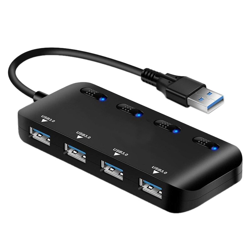 USB3.0 Hub 4 Port-Ultra Slim USB 3.0 Data Hub with Individual On/Off Switches and LEDs USB 3.0 Extension Splitter for PC: Default Title