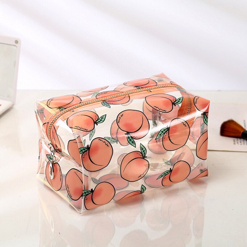 Transparent women's cosmetic bag Travel Accessories Makeup Manicure Zipper bag Waterproof for girl Large Capacity handbags: Peach