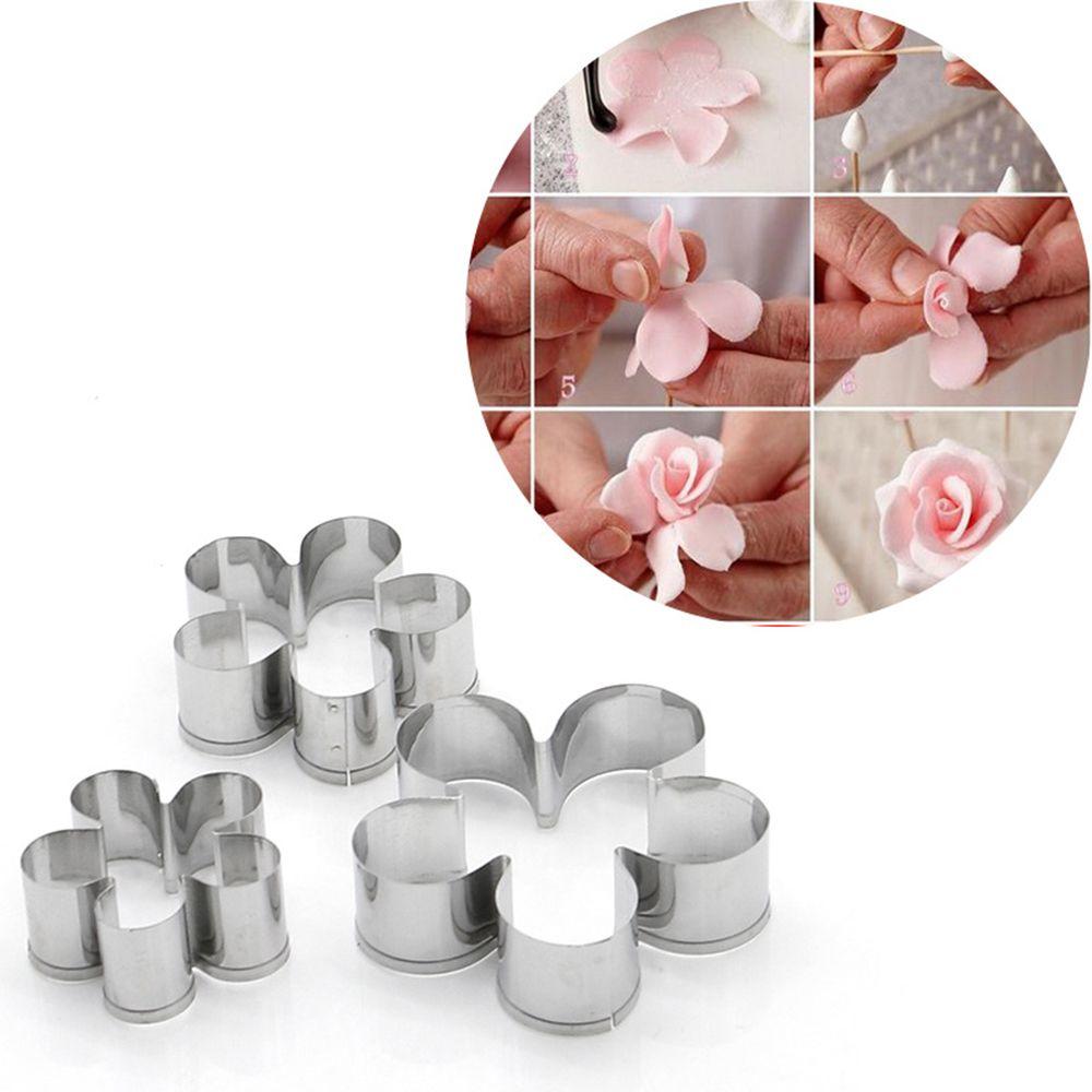 3 Stks/set Rvs Poinsettia Bloem Cookie Set Cutter 3D Fondant Sugarcraft Biscuit Bakvorm Taart Decoreren Gereedschappen: rose