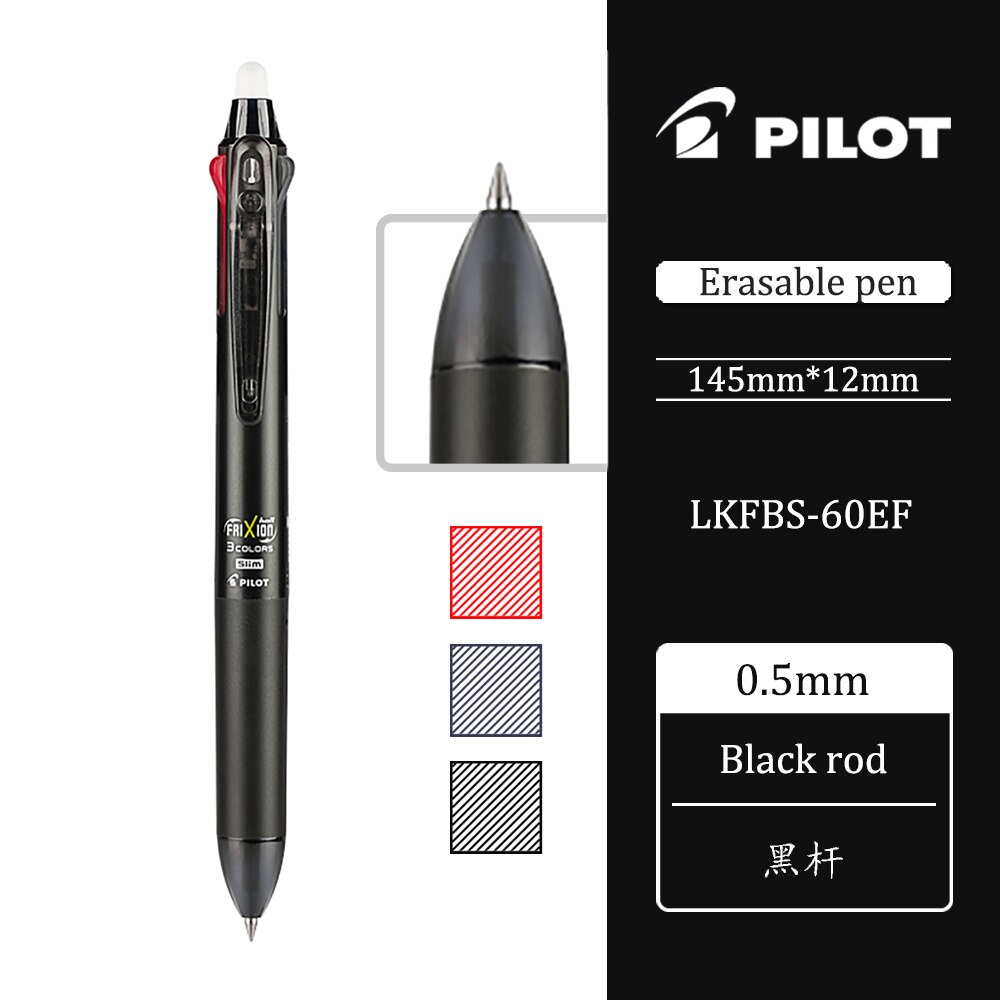 1 stk pilot frixion sletbar multifunktions pen lkfb -60ef pres gel pen tre-i-en termisk sletbar friktions pen 0.38/0.5mm: Sort 0.5mm