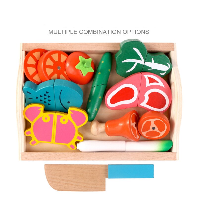 Montessori cut fruits and vegetables toys wooden classic game simulation kitchen series toys early education play house toy: K