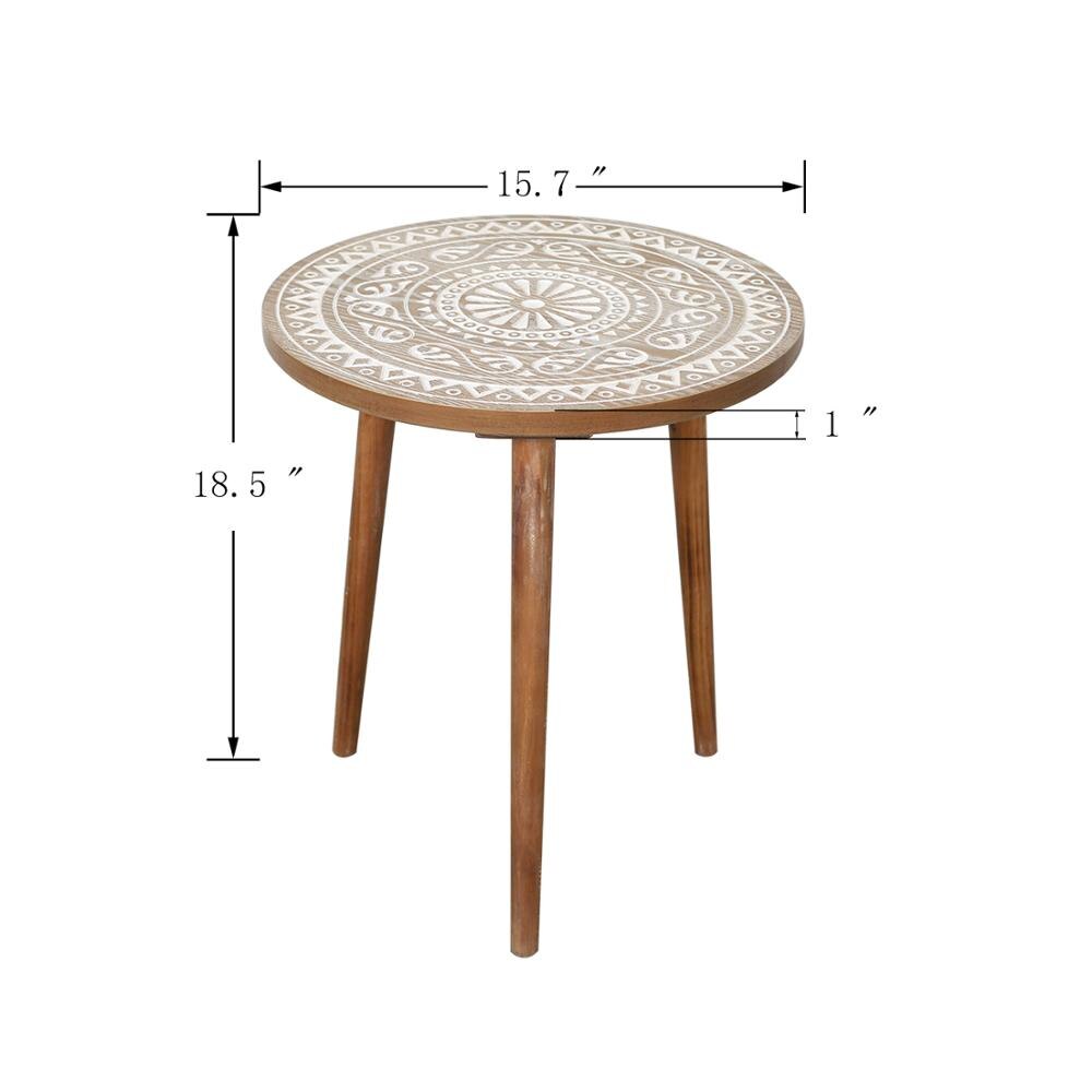 Moroccan Carved Style Round Side Table, Wooden End Table, Coffee Table,Nightstand/Small Tables for Living Room, Accent Tables: 40x47cm