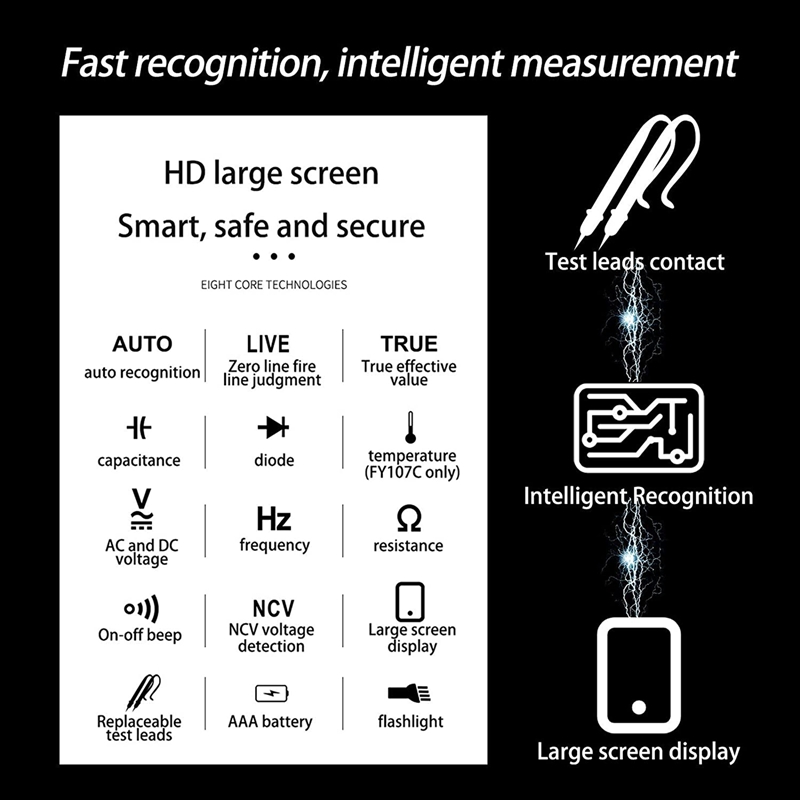 Fashiondigital Multimeter 6000 Counts True RMS AC/DC Voltage Resistance Capacitance Frequency Continuity Diode NCV Test