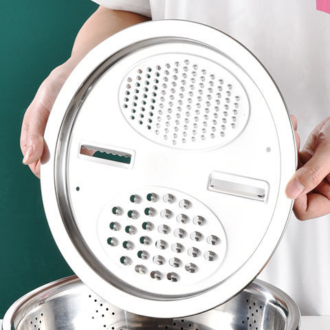 3 In 1 Multifunctionele Rvs Keuken Groente Wastafel Rasp Slicer Cutter Aardappel Fruit Julienne Rasp Met Afvoer Mand: 24cm 1pcs