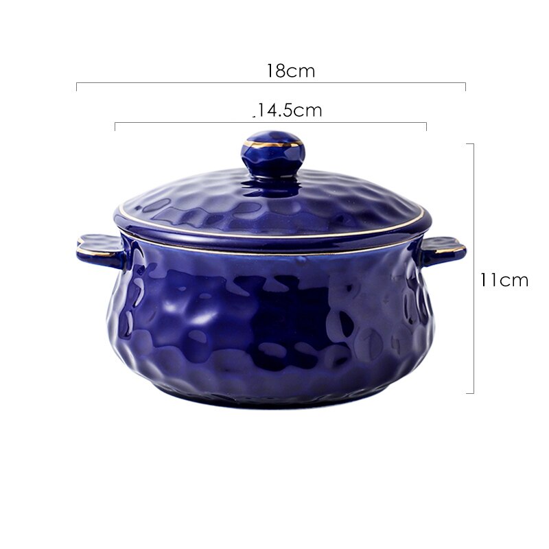 Creatieve Huishoudelijke Instant Noodles Kom Met Deksel Nordic Stijl Keramische Salade Fruit Soep Terrines Anti-Brandwonden Rijst Voedsel Pot ZH624: blue